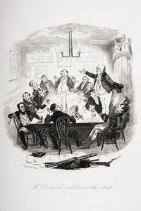 Mr. Pickwick addresses the club, illustration from 